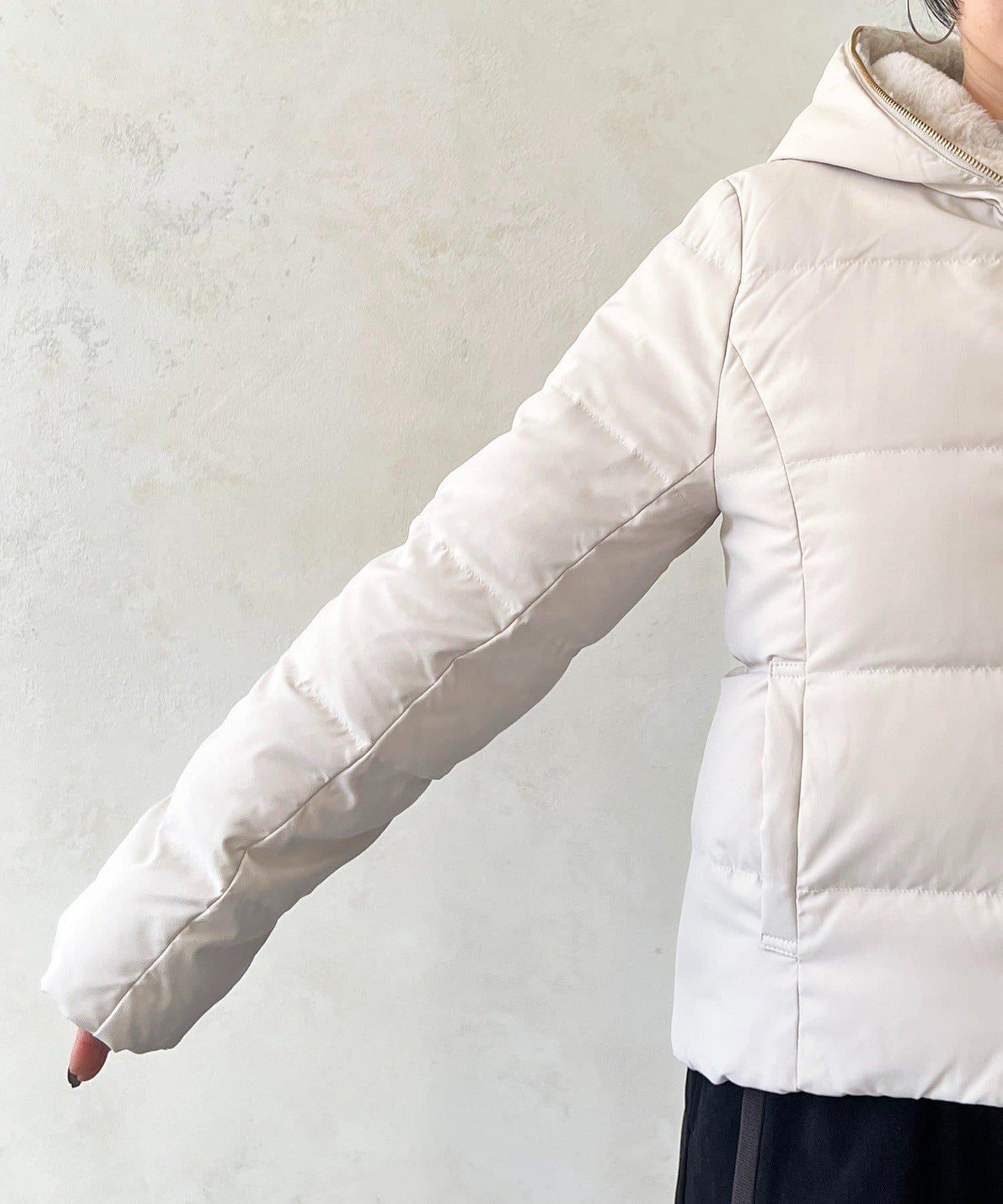 毛絨拼接輕薄羽絨服