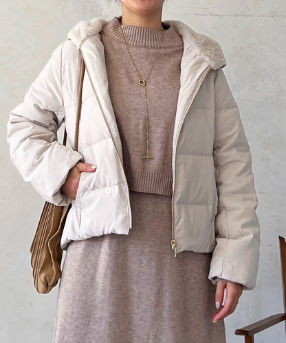 毛絨拼接輕薄羽絨服