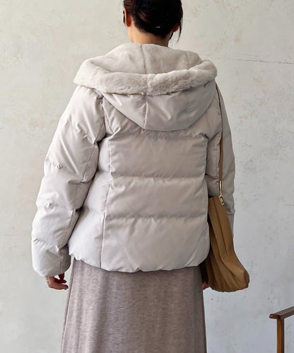 毛絨拼接輕薄羽絨服