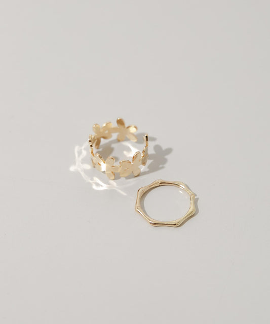 金屬花朵2件套戒指