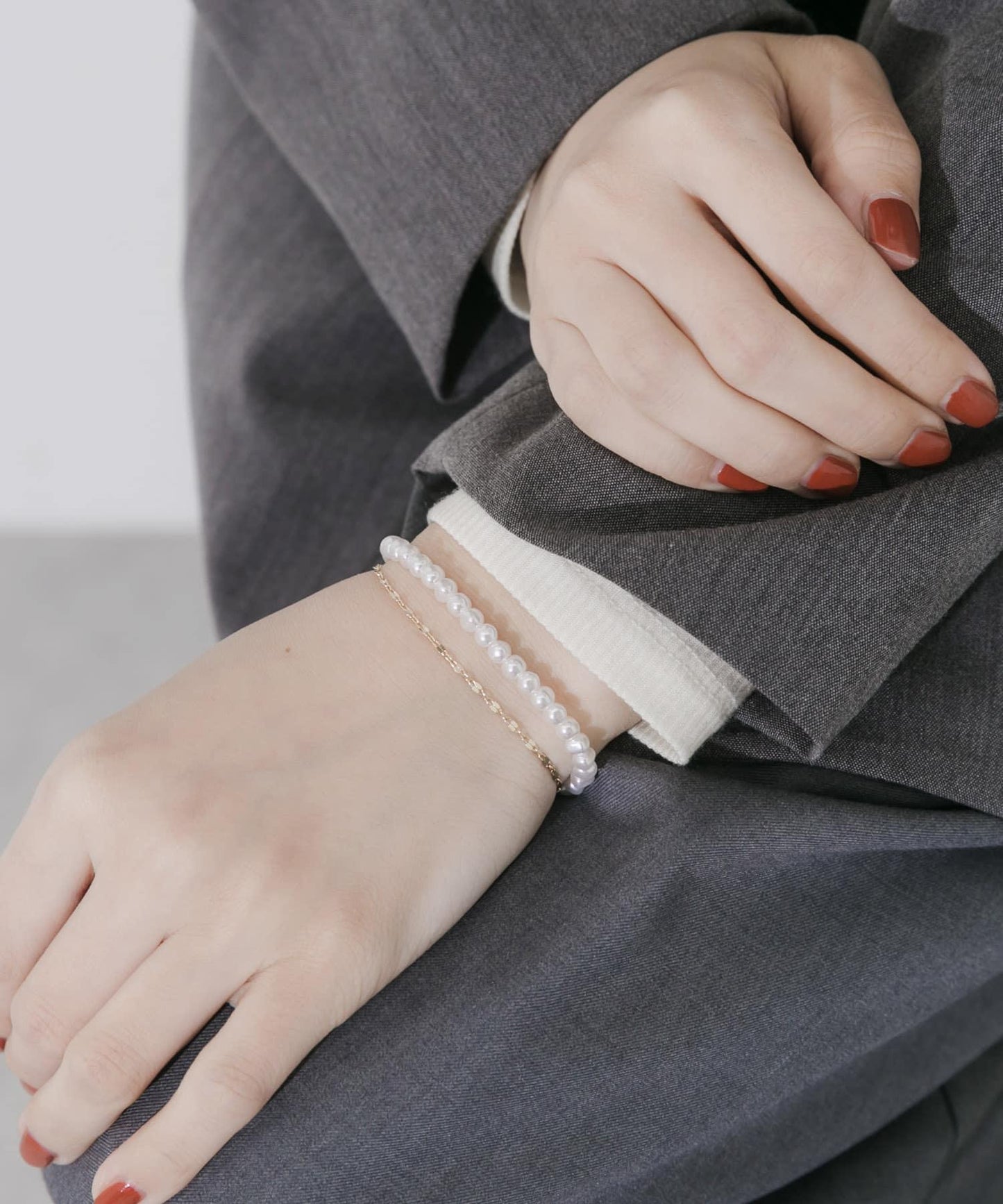 珍珠鏈條2件套手鍊