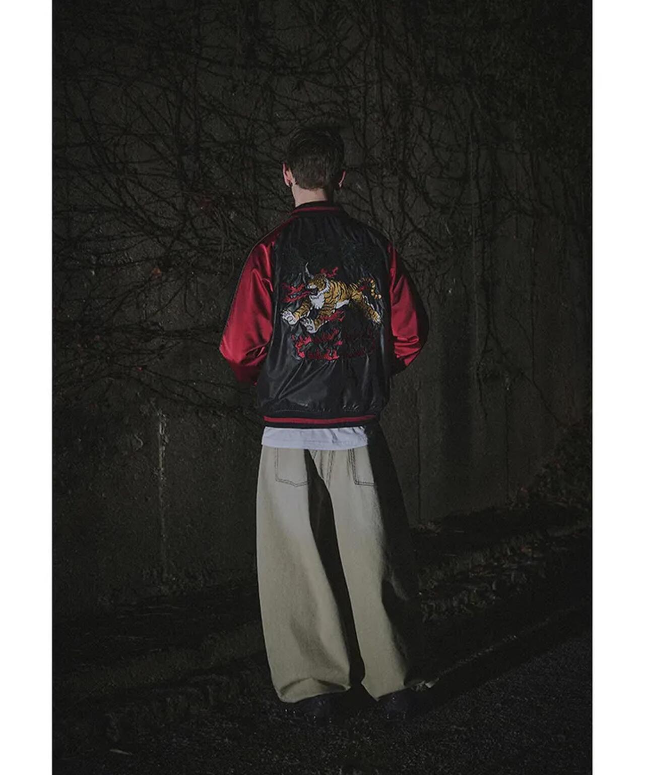 NOT4NERD/ノットフォーナード/虎頭刺繡緞面棒球夾克