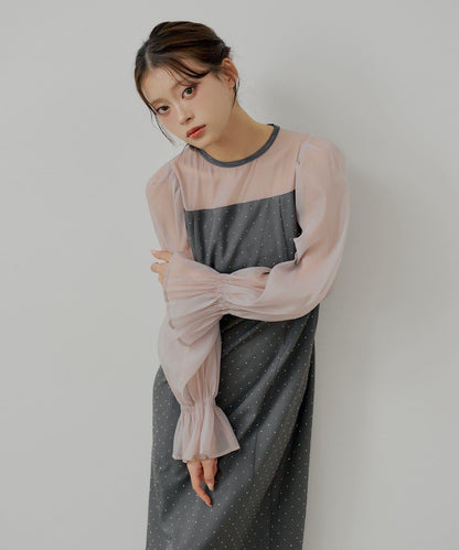 【/SALON by Chico】拼色透視修身長款連衣裙/宴會禮服