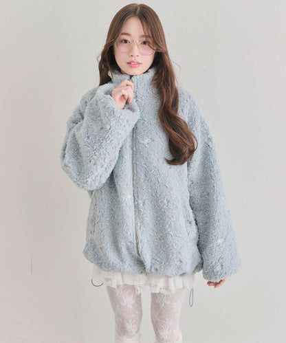 花卉刺繡羊羔絨短外套