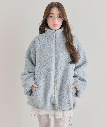 花卉刺繡羊羔絨短外套