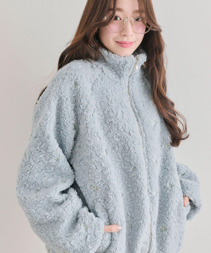 花卉刺繡羊羔絨短外套