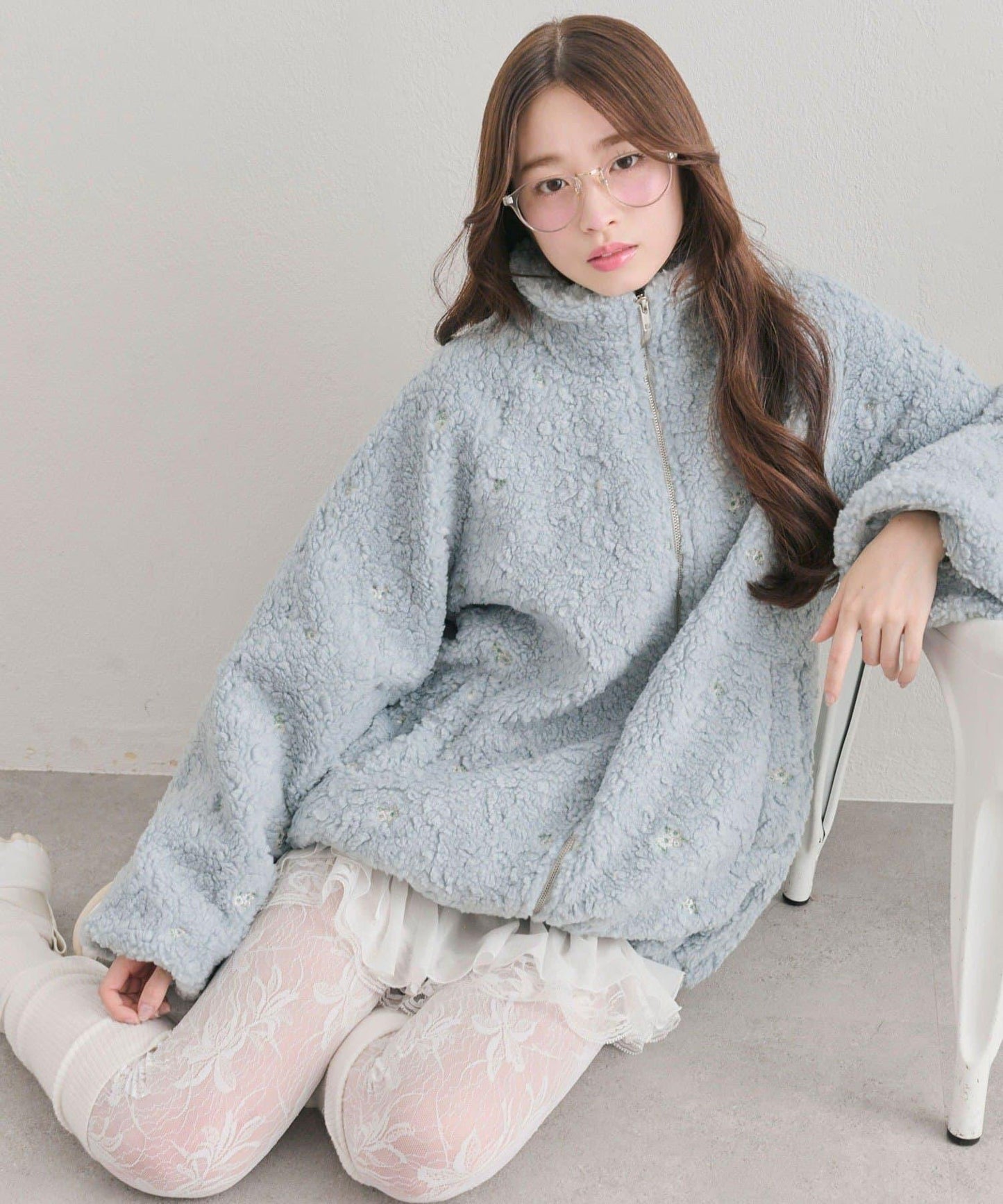 花卉刺繡羊羔絨短外套