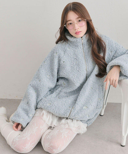 花卉刺繡羊羔絨短外套