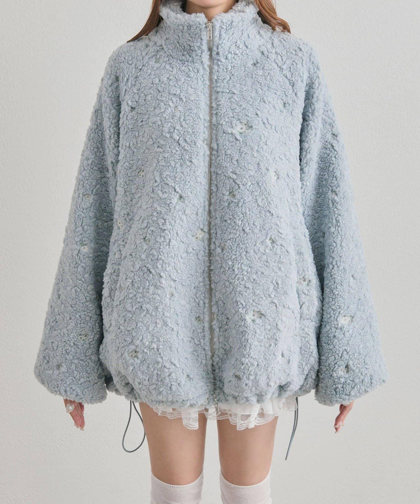 花卉刺繡羊羔絨短外套