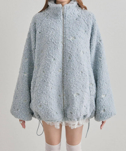 花卉刺繡羊羔絨短外套