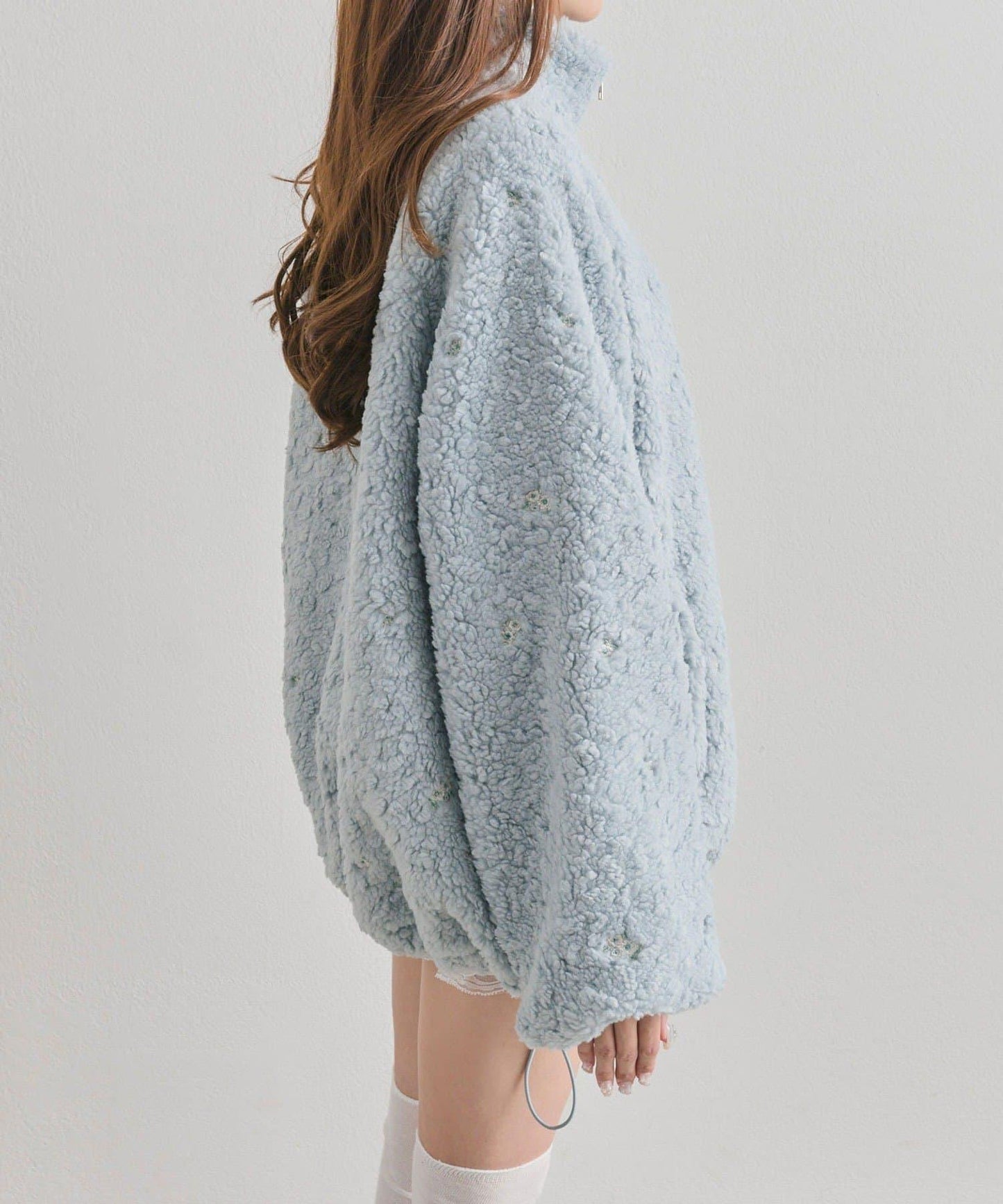 花卉刺繡羊羔絨短外套