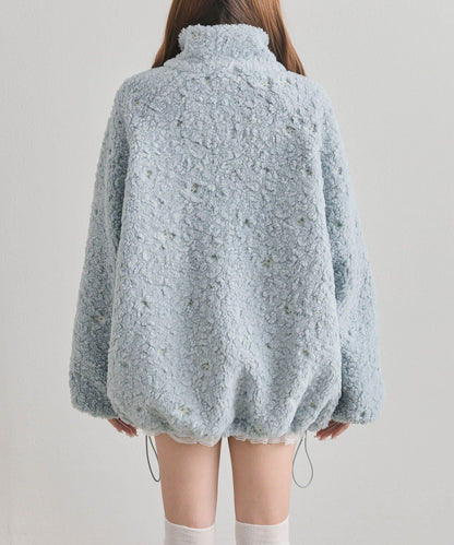 花卉刺繡羊羔絨短外套