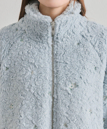 花卉刺繡羊羔絨短外套