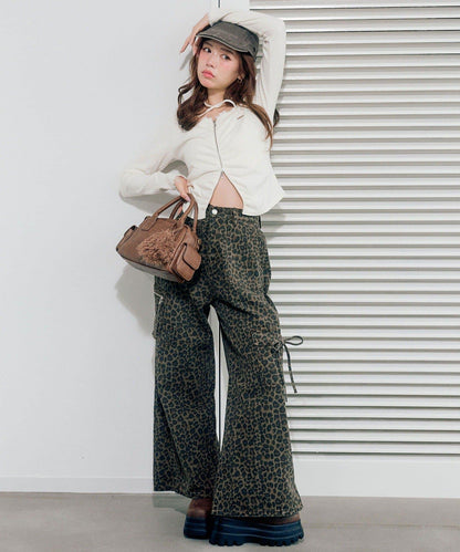 牛仔工裝寬腿褲