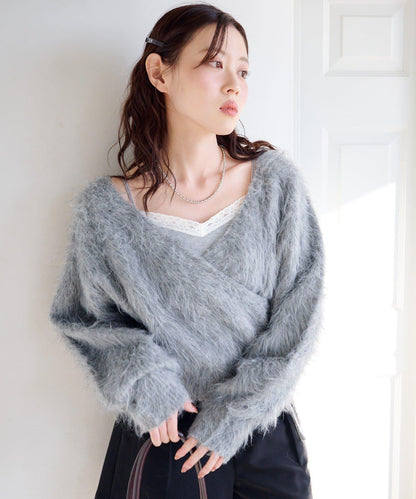 毛邊交叉針織衫