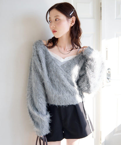 毛邊交叉針織衫