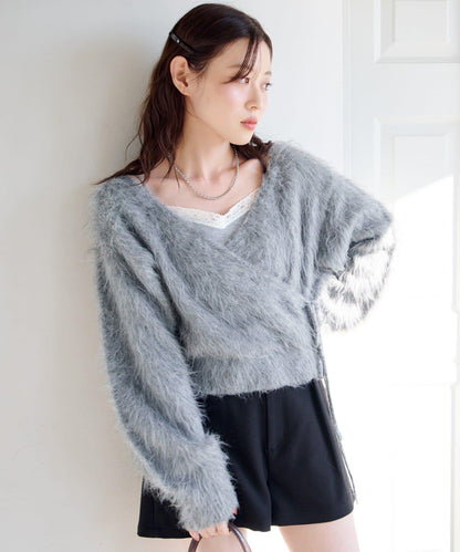 毛邊交叉針織衫