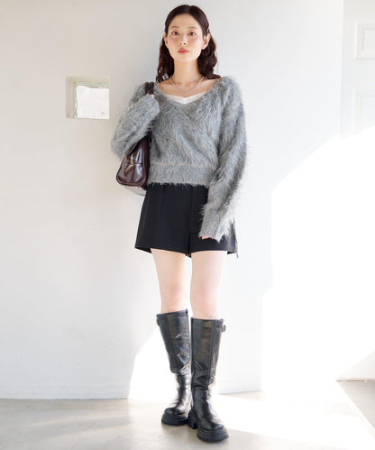 毛邊交叉針織衫