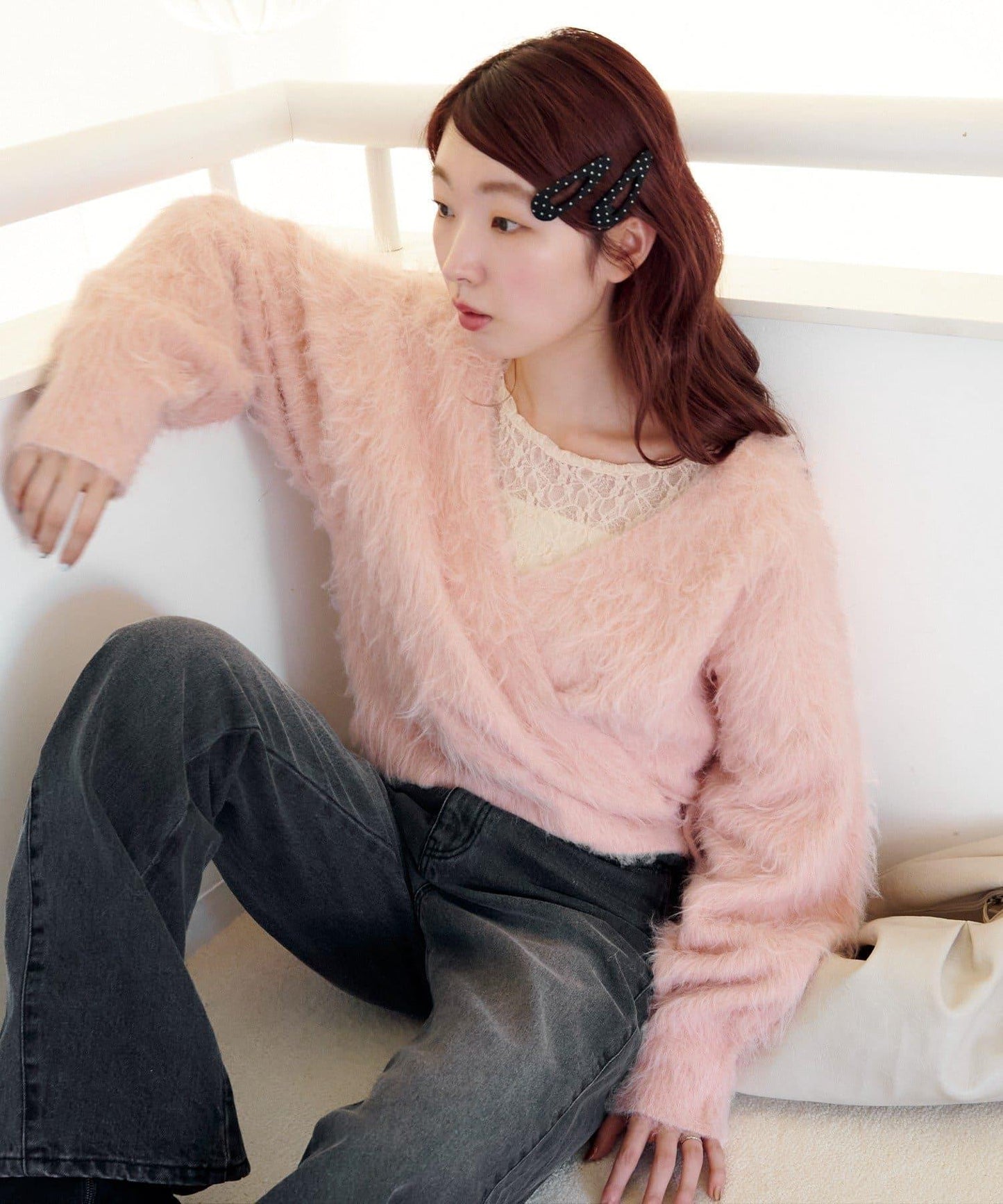 毛邊交叉針織衫