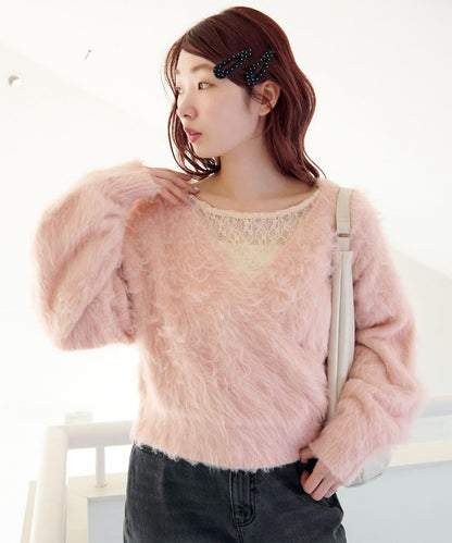 毛邊交叉針織衫