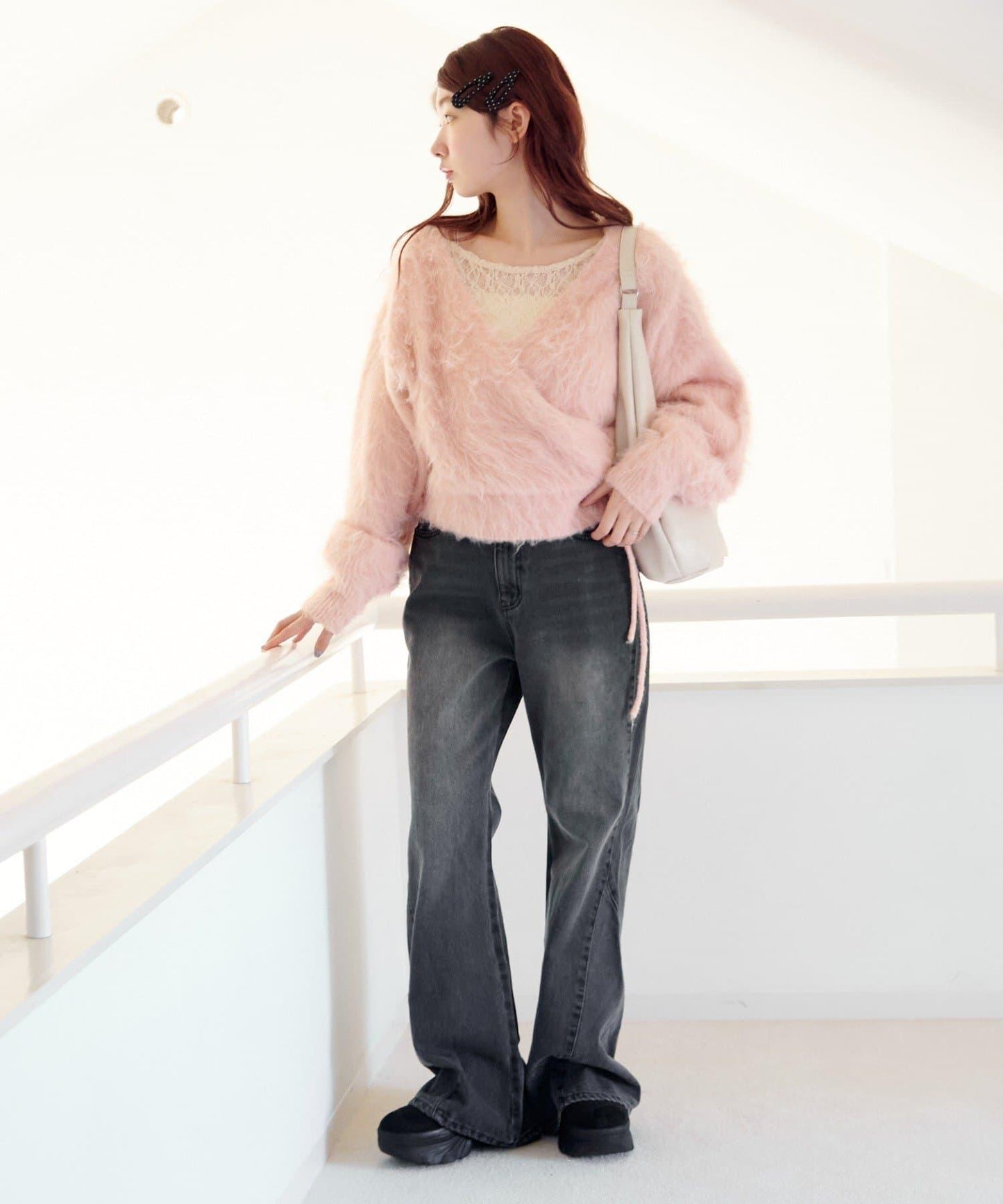 毛邊交叉針織衫