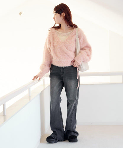 毛邊交叉針織衫