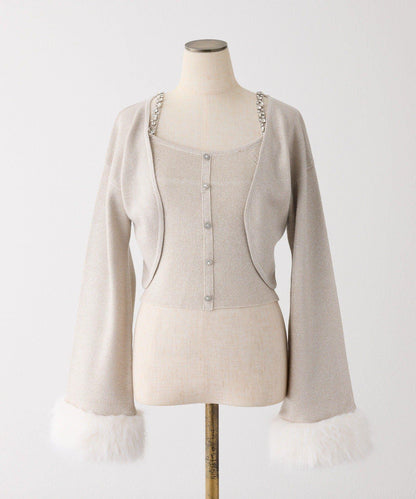 【Twinkle Collection】袖部毛絨短外套+亮片吊帶上衣套裝