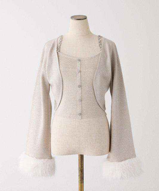 【Twinkle Collection】袖部毛絨短外套+亮片吊帶上衣套裝