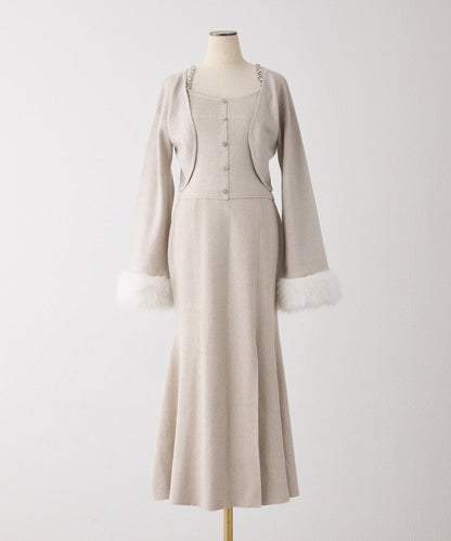 【Twinkle Collection】袖部毛絨短外套+亮片吊帶上衣套裝