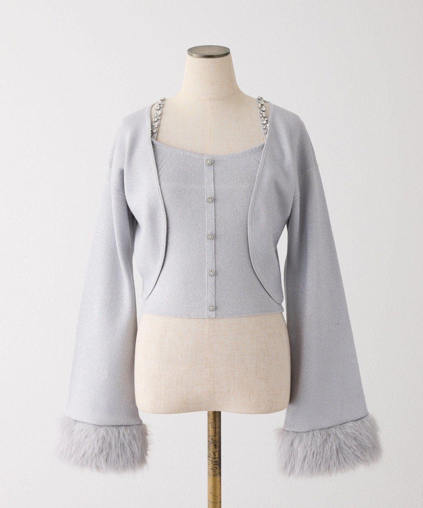 【Twinkle Collection】袖部毛絨短外套+亮片吊帶上衣套裝