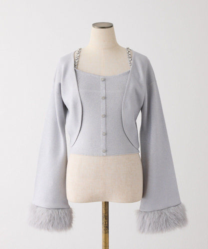 【Twinkle Collection】袖部毛絨短外套+亮片吊帶上衣套裝