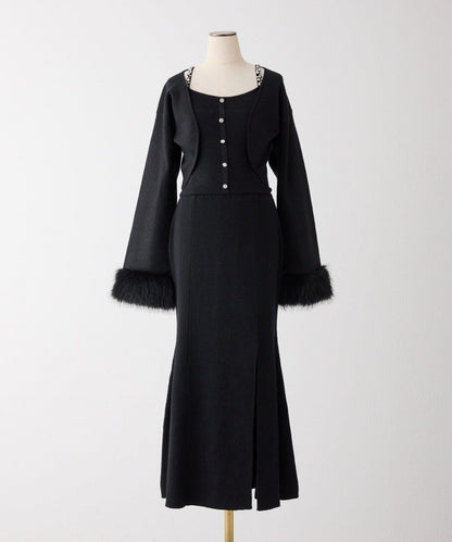 【Twinkle Collection】袖部毛絨短外套+亮片吊帶上衣套裝