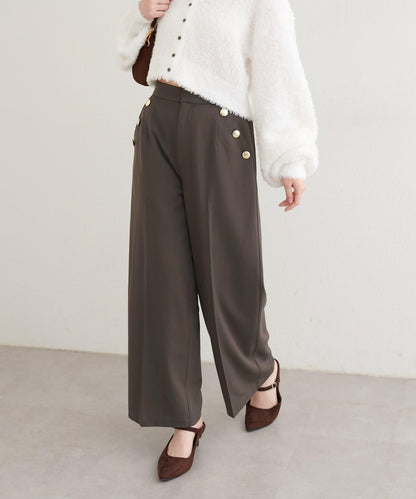 側邊釦子長褲