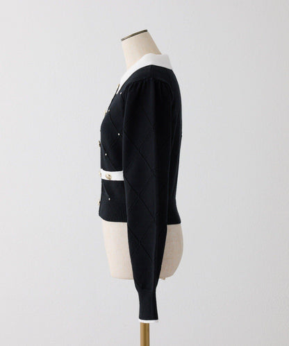 拼色寶石裝飾針織POLO衫