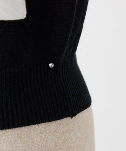 拼色寶石裝飾針織POLO衫