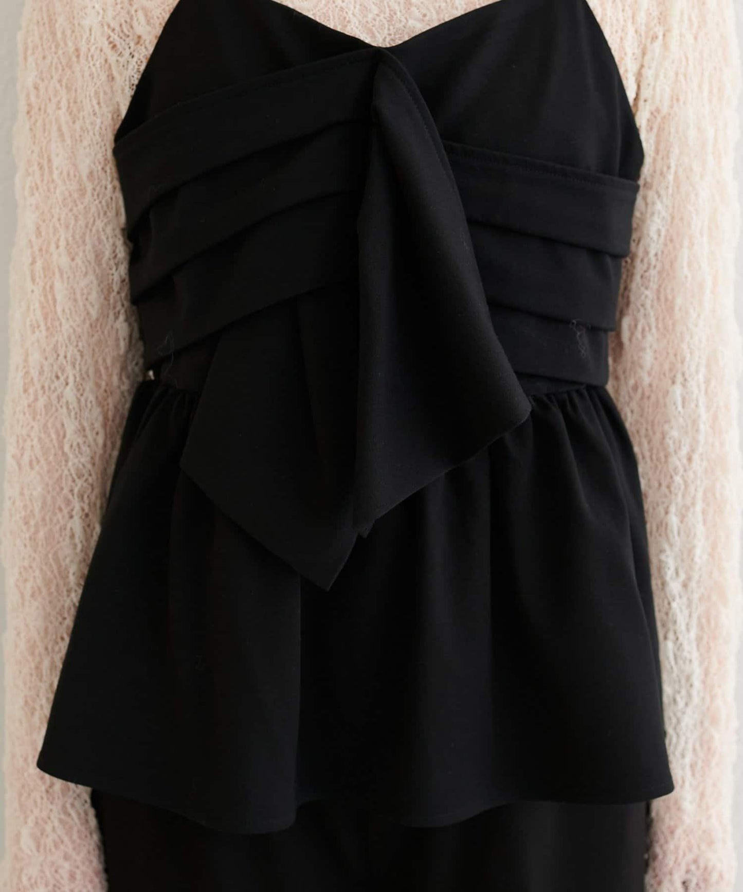 【natural couture】蝴蝶結吊帶背心+蕾絲波浪邊T恤套裝