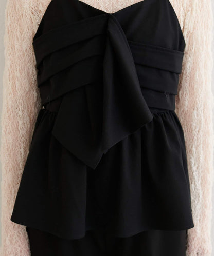 【natural couture】蝴蝶結吊帶背心+蕾絲波浪邊T恤套裝