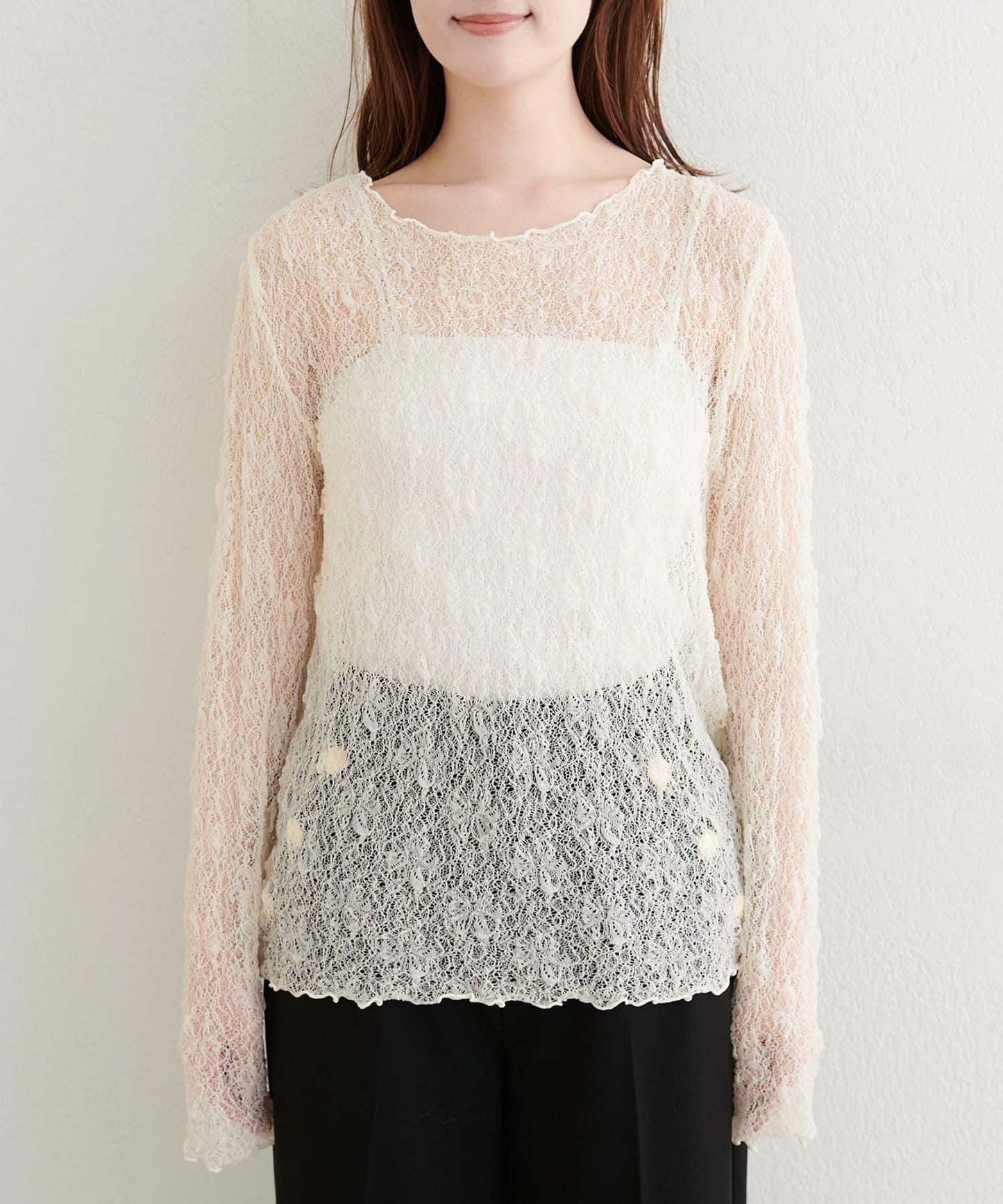 【natural couture】蝴蝶結吊帶背心+蕾絲波浪邊T恤套裝