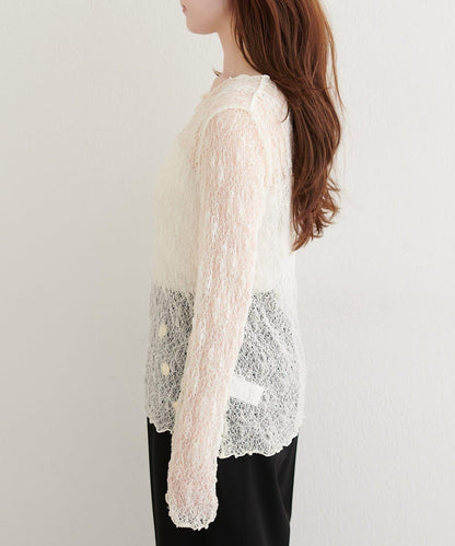 【natural couture】蝴蝶結吊帶背心+蕾絲波浪邊T恤套裝