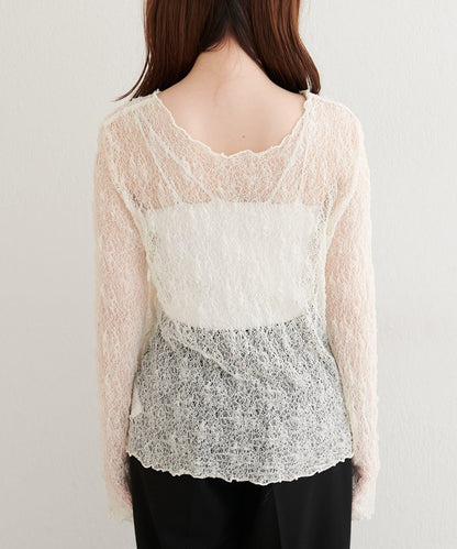 【natural couture】蝴蝶結吊帶背心+蕾絲波浪邊T恤套裝