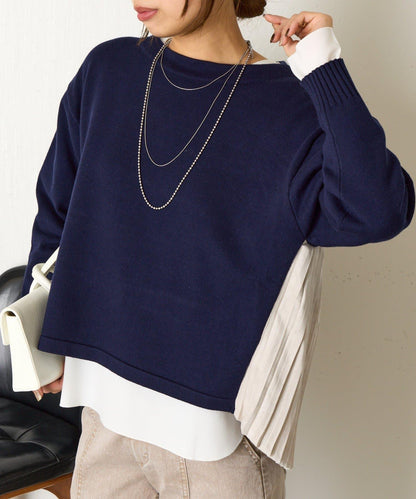 後褶皺船領針織衫