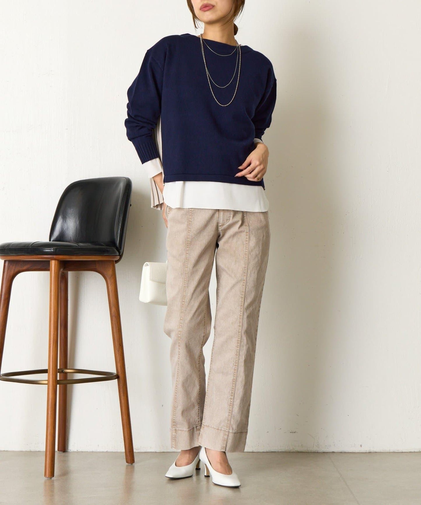 後褶皺船領針織衫