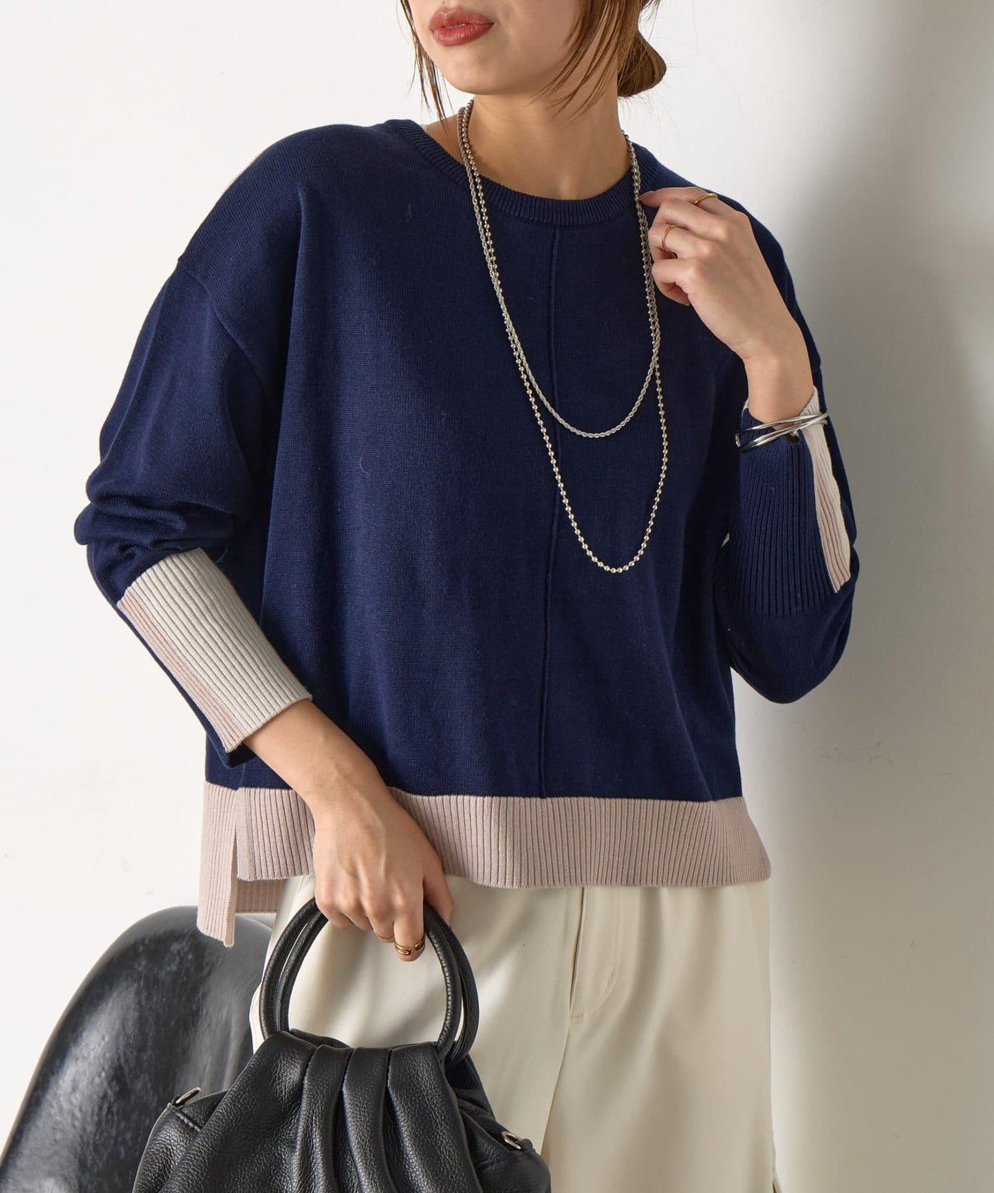 三色拼接針織衫