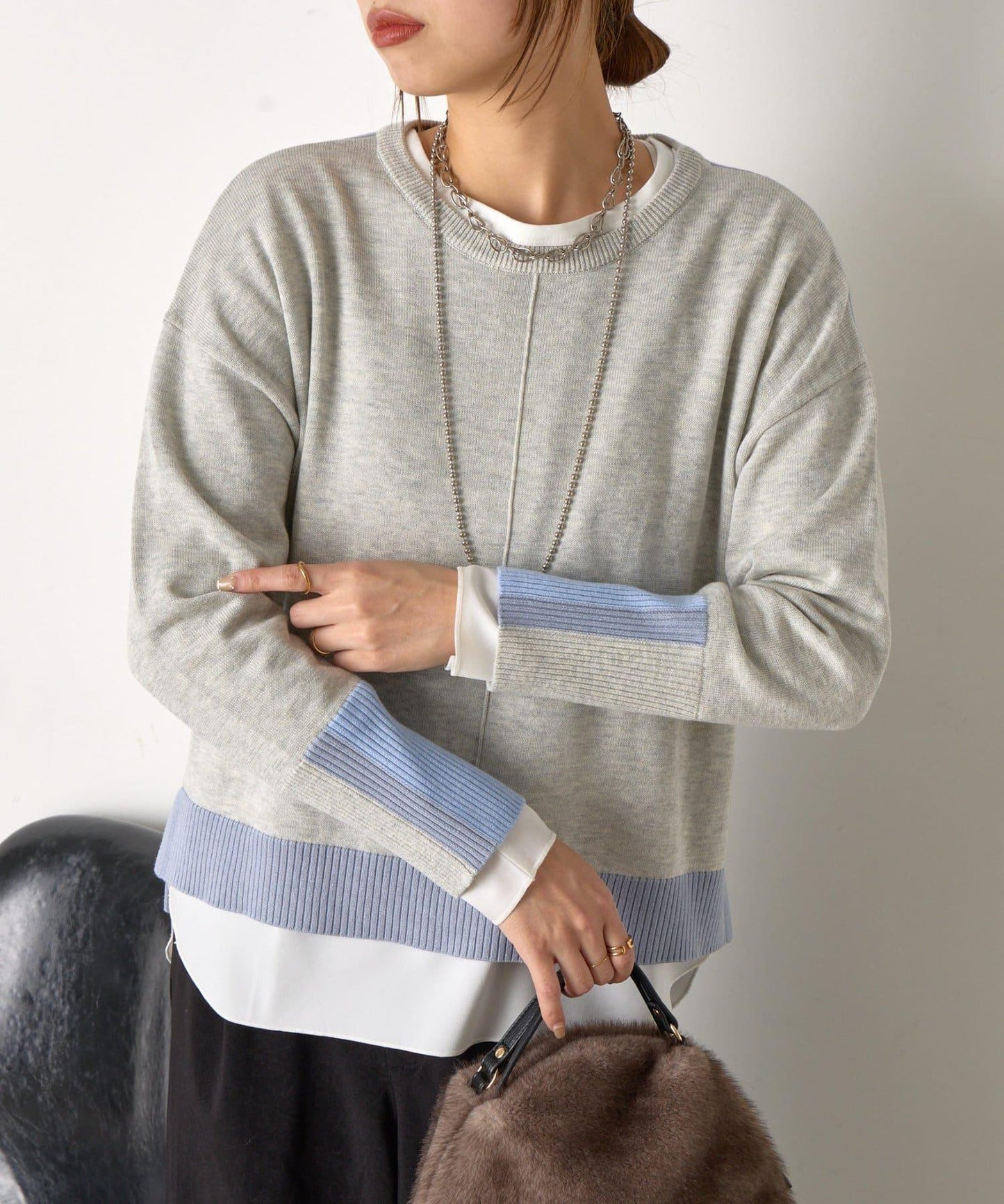 三色拼接針織衫