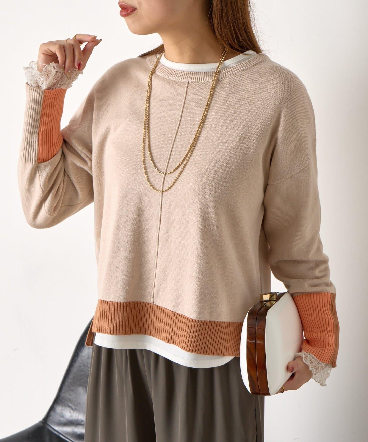 三色拼接針織衫