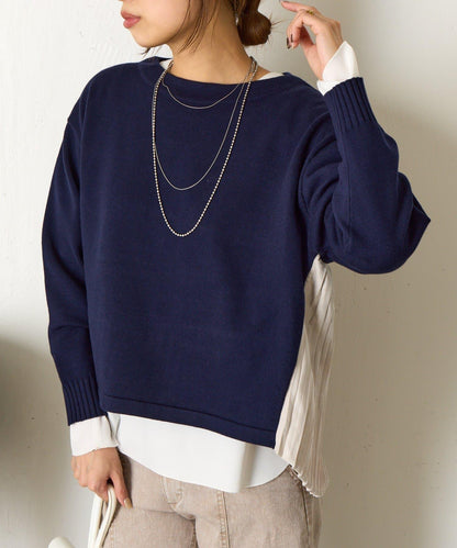 後褶皺船領針織衫