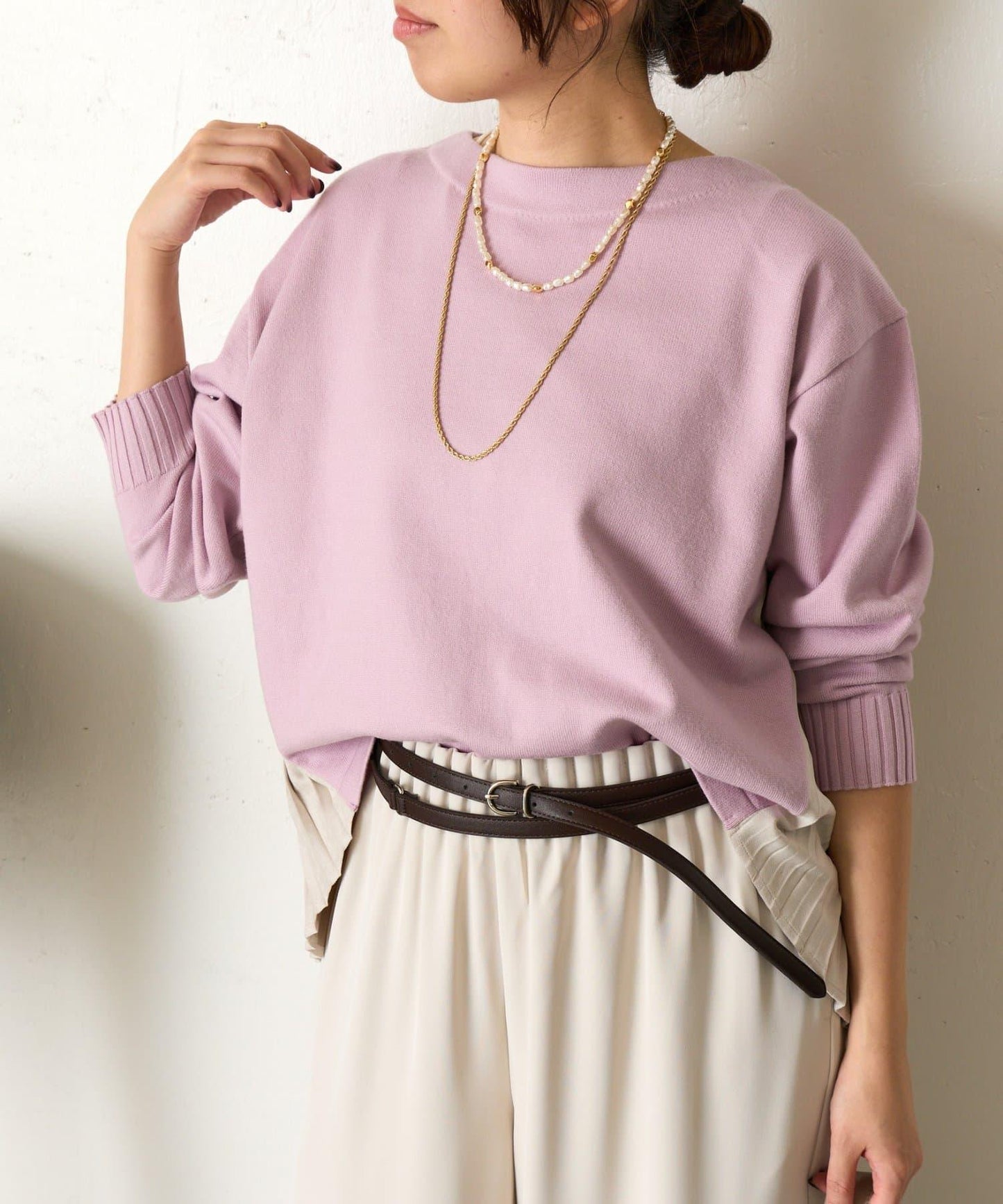 後褶皺船領針織衫