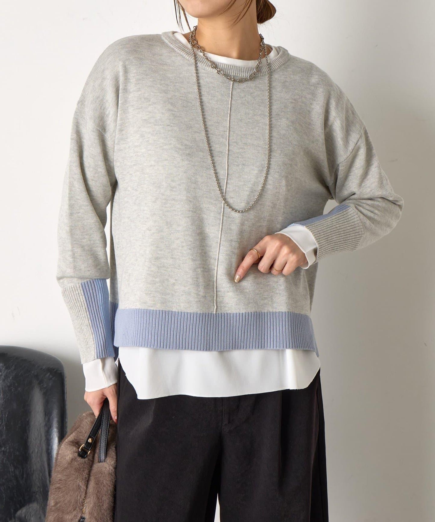 三色拼接針織衫