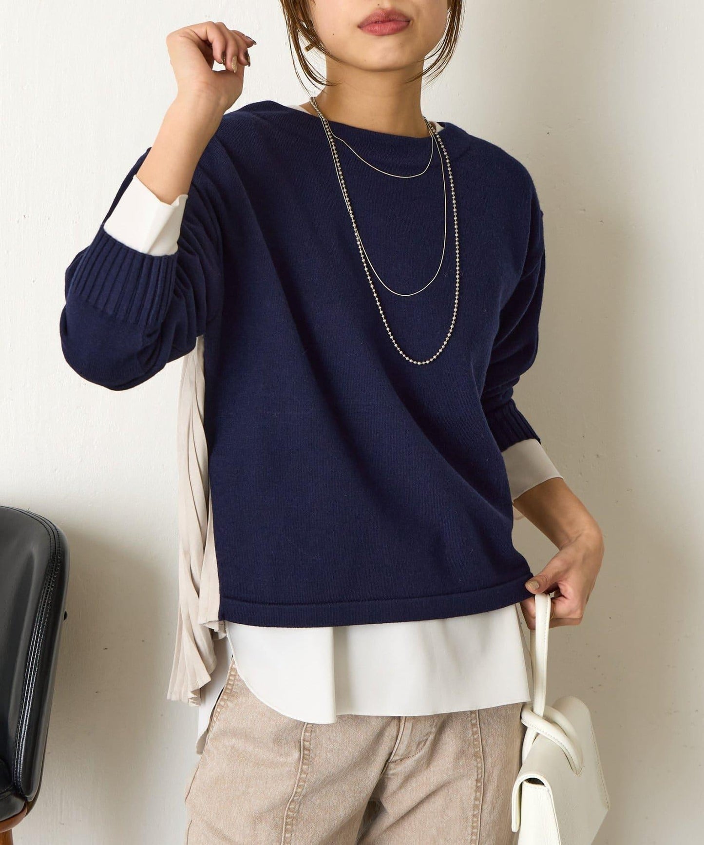 後褶皺船領針織衫