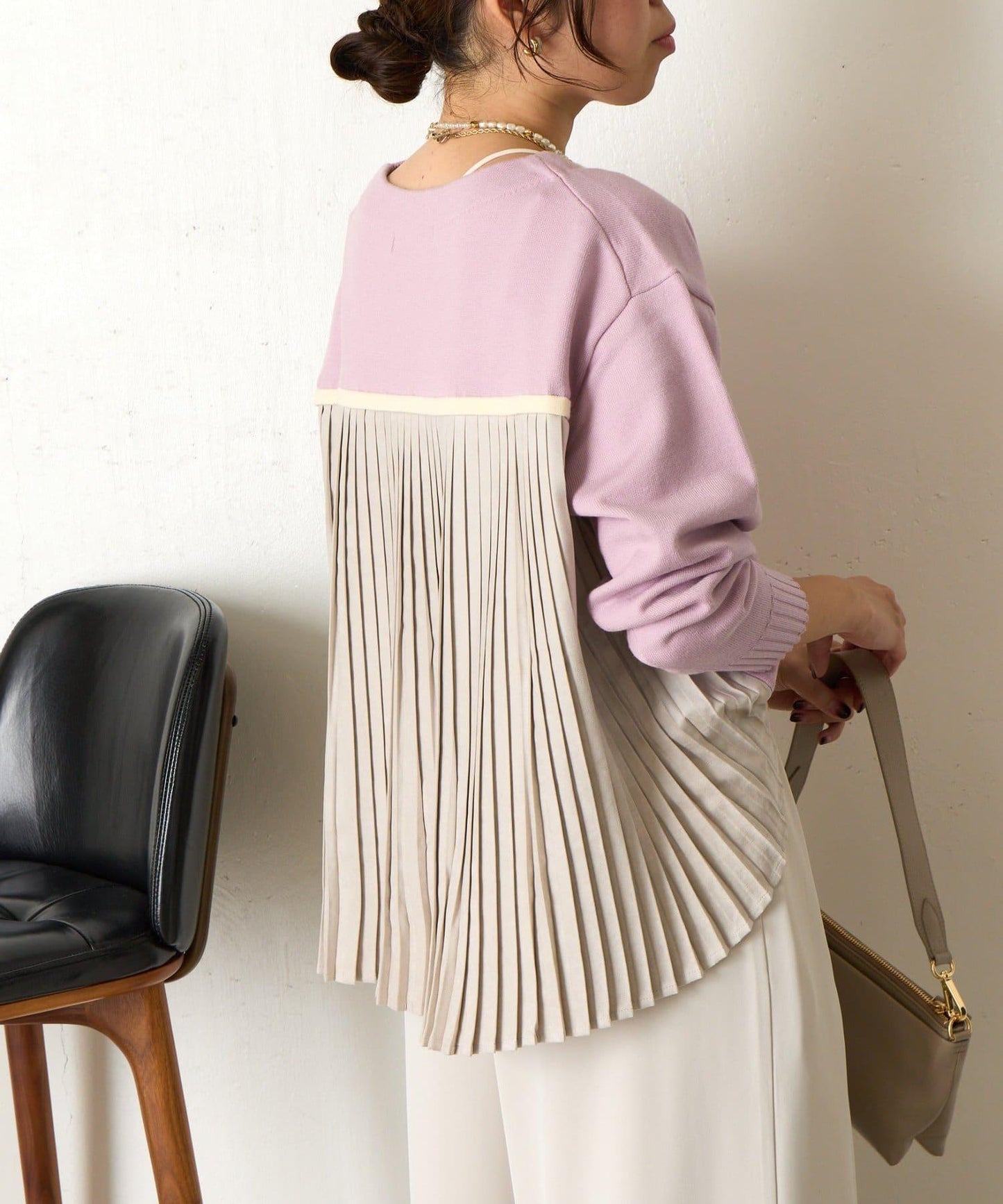 後褶皺船領針織衫